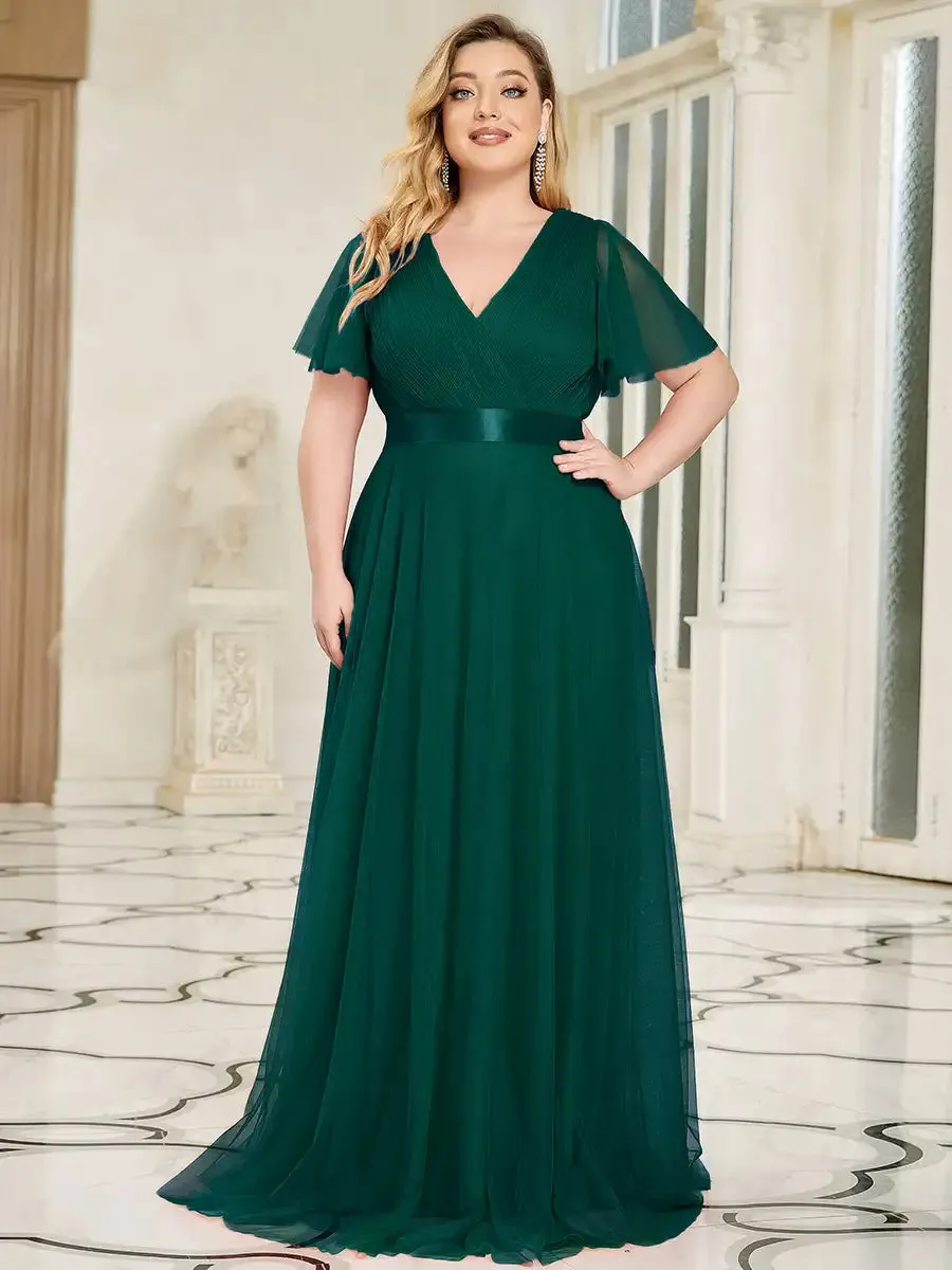 Elegant A-Line Tulle Bridesmaid Dress  Plus Size Evening Gown