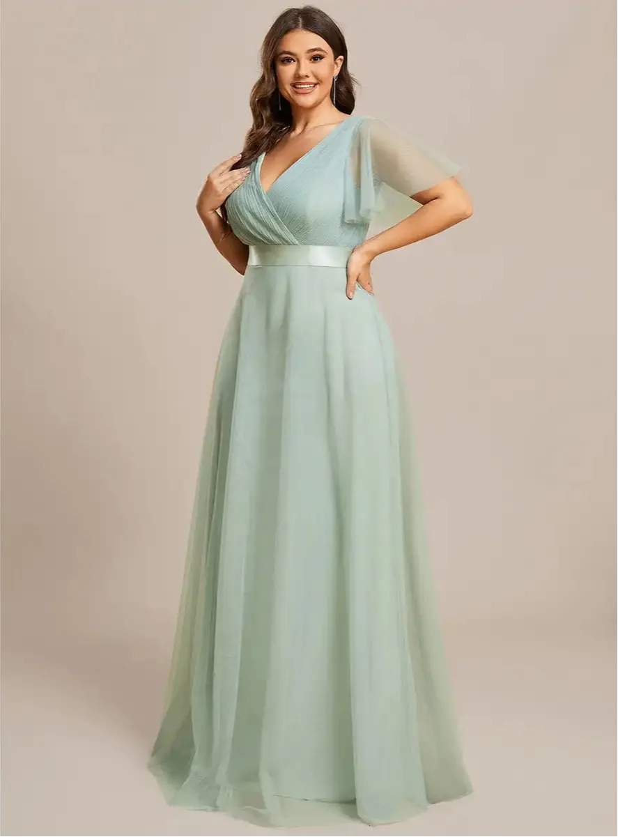Elegant A-Line Tulle Bridesmaid Dress  Plus Size Evening Gown