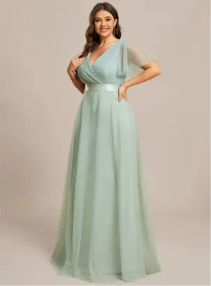 Elegant A-Line Tulle Bridesmaid Dress  Plus Size Evening Gown