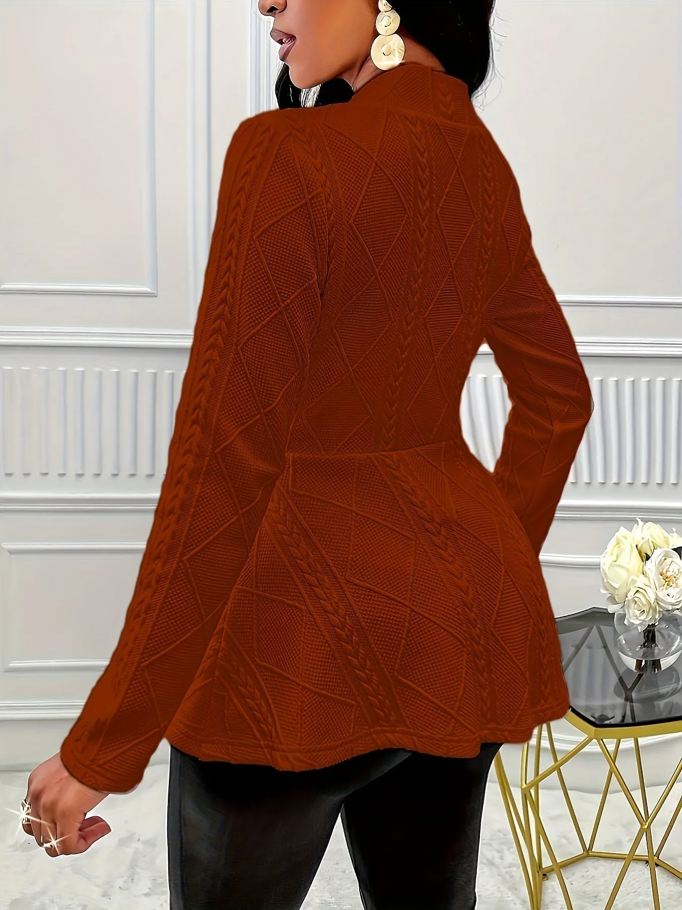 ELSORE | Solid Texture Blazer with Long Sleeves