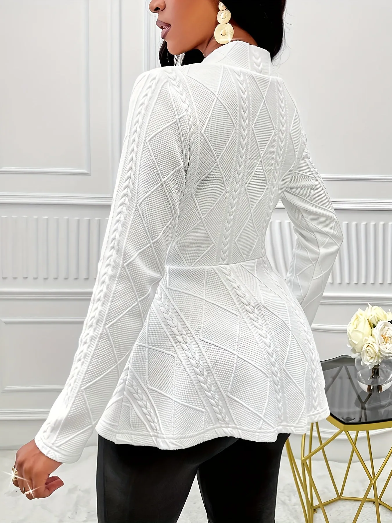 ELSORE | Solid Texture Blazer with Long Sleeves