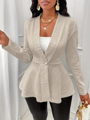 ELSORE | Solid Texture Blazer with Long Sleeves
