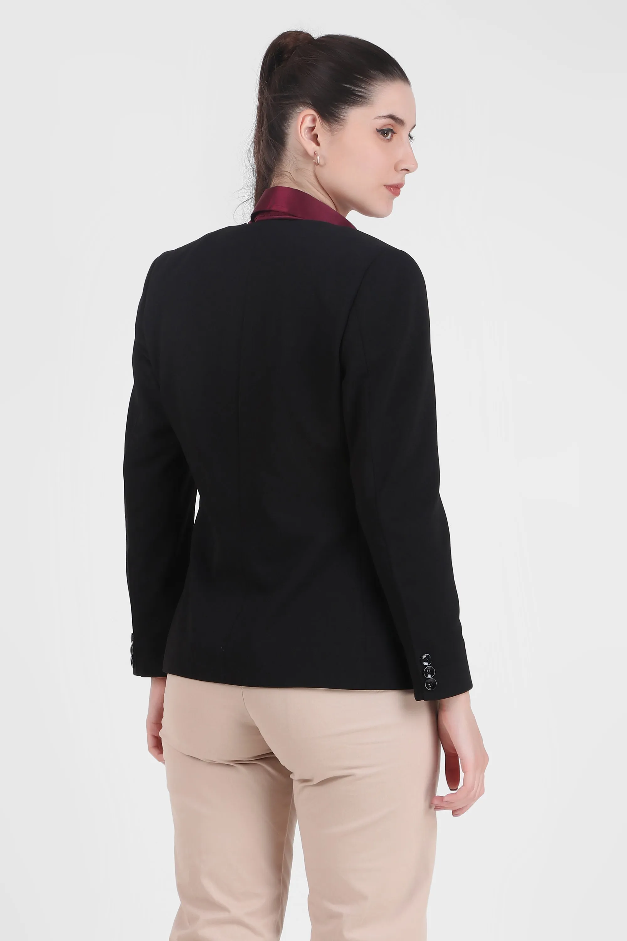 Front Open Style Stretch Crepe Blazer, Black