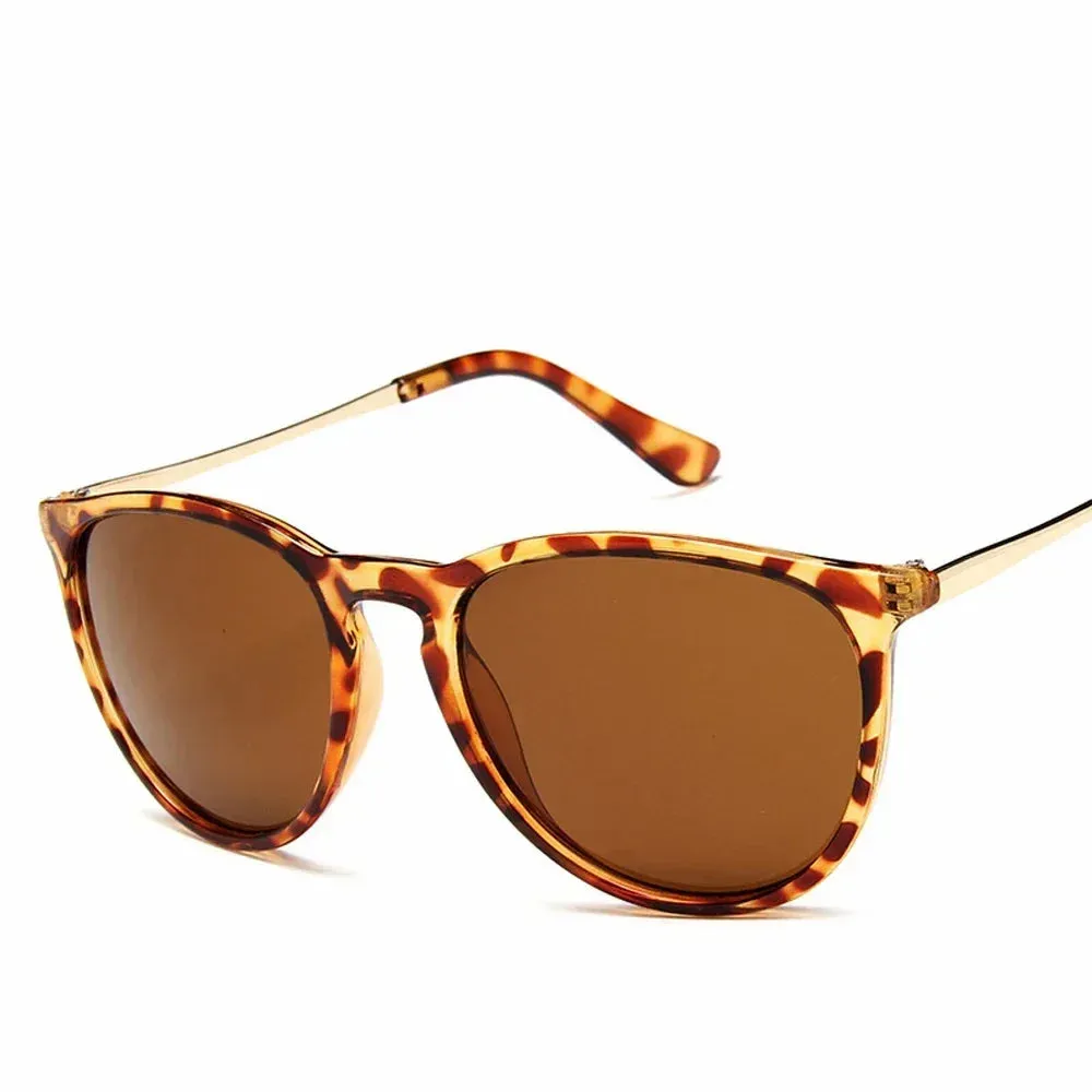 Luna Round Sunglasses  Womens Gold Arm UV Protection Summer Eyewear