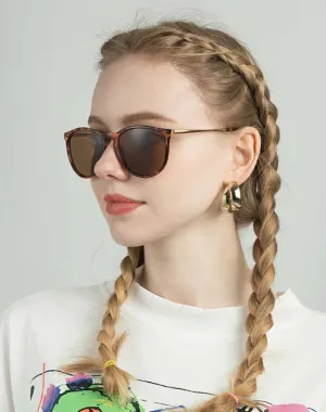 Luna Round Sunglasses  Womens Gold Arm UV Protection Summer Eyewear