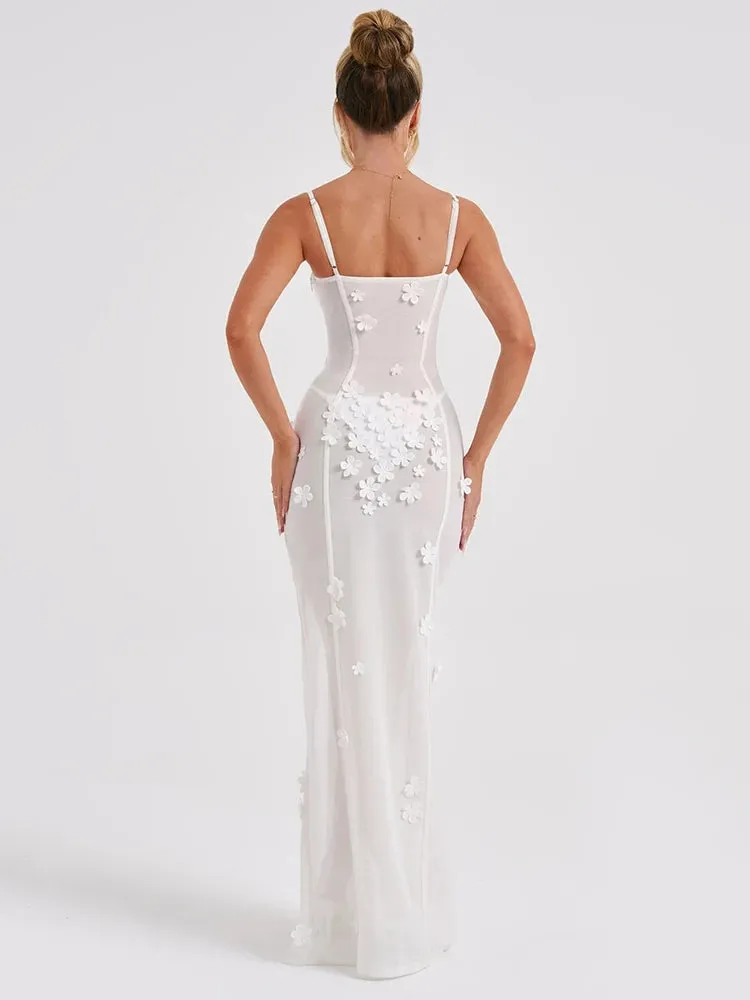 Marissa Floral Appliqu Corset Maxi Dress  Spaghetti Strap Bodycon Evening & Occasionwear