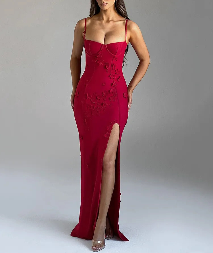 Marissa Floral Appliqu Corset Maxi Dress  Spaghetti Strap Bodycon Evening & Occasionwear