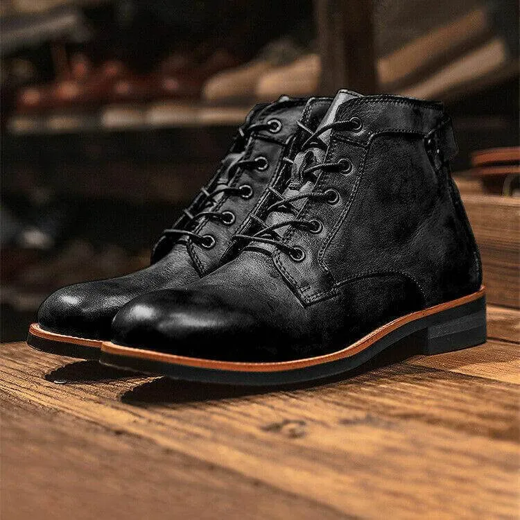 Men's Leather Ankle Boots: Lace-Up Design