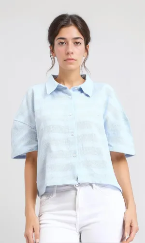 R208601 - Relaxed Elbow Sleeves Short Shirt - Light Blue