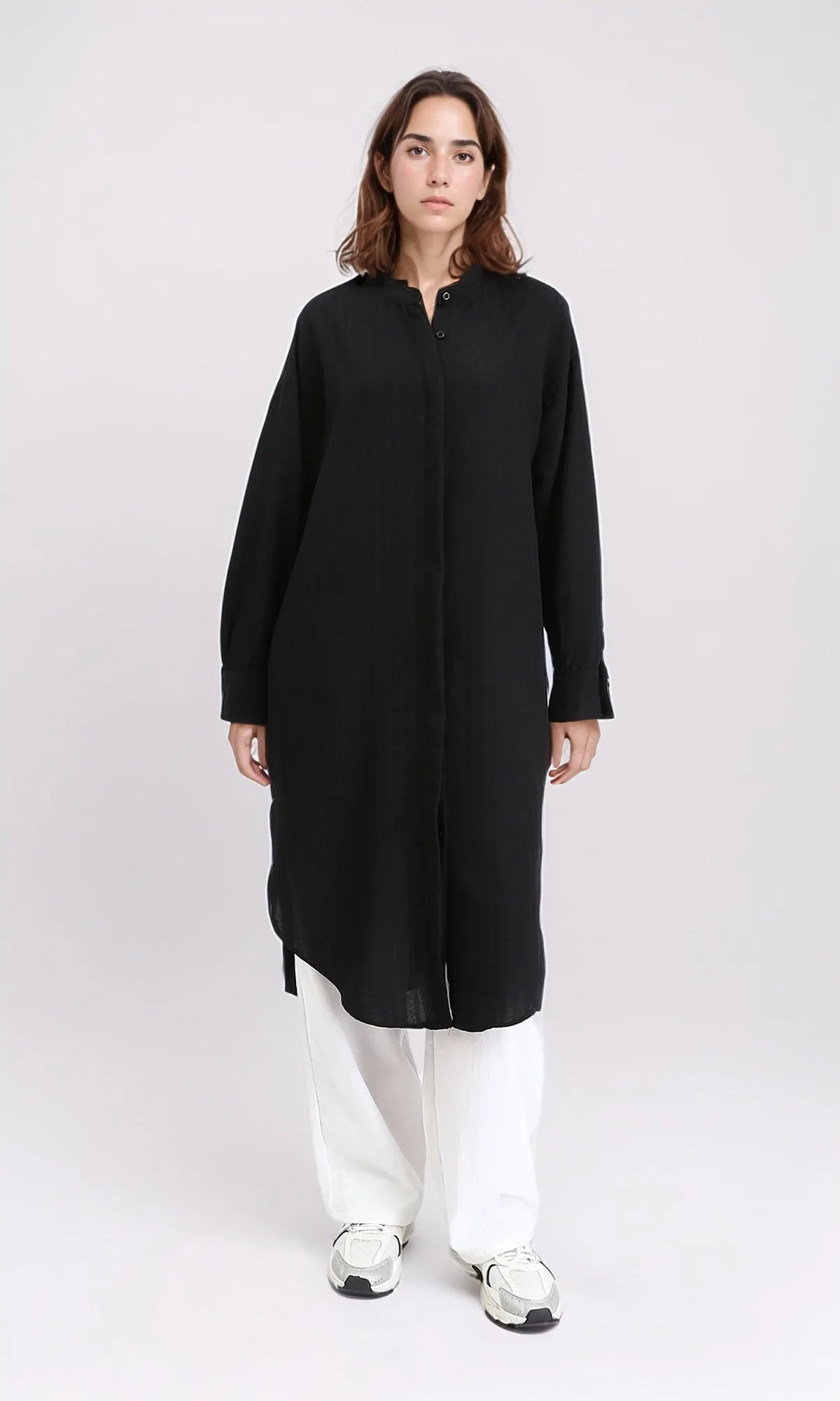 R209978 - Self Striped Long Sleeves Shirt - Black