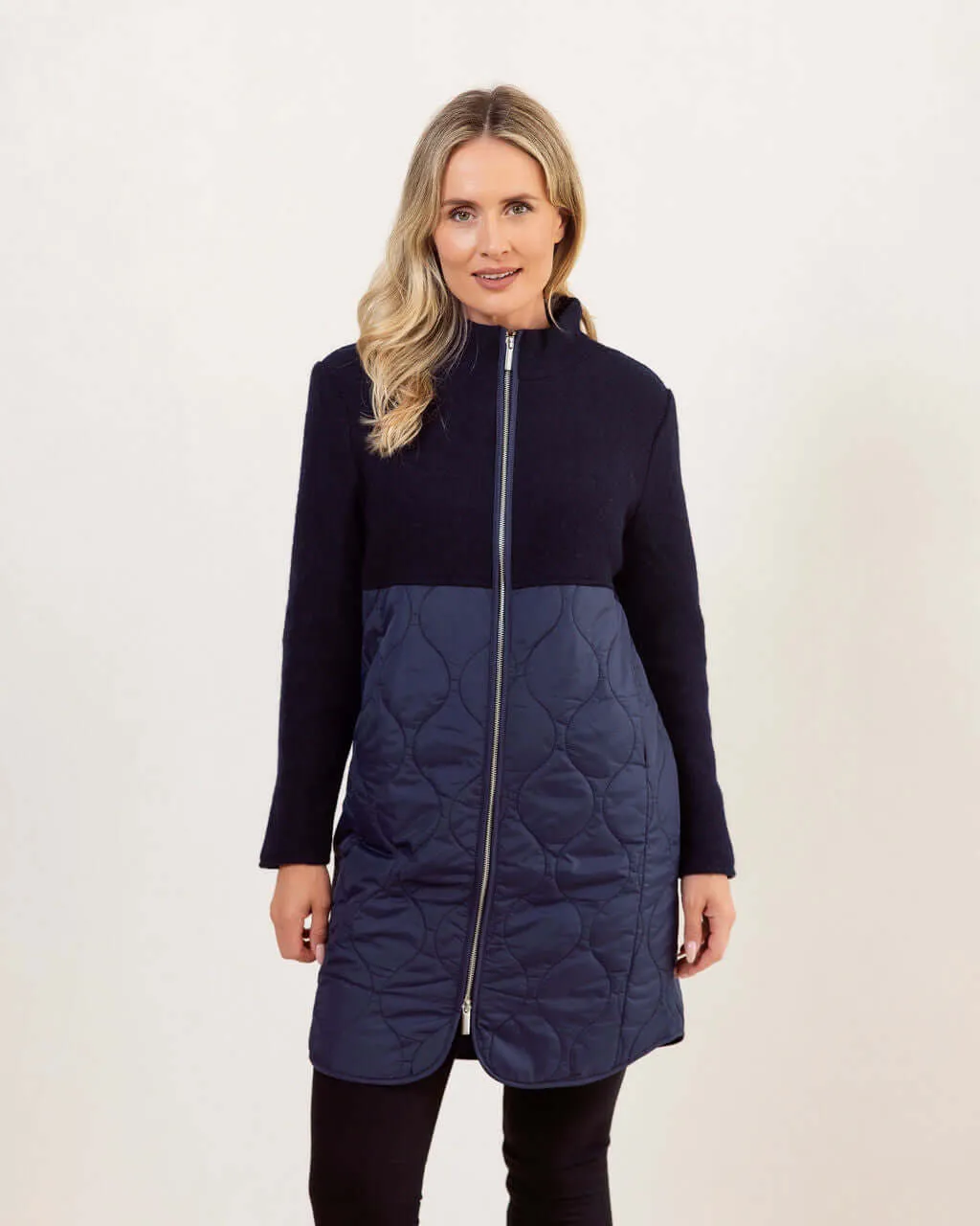 See Saw Boiled Wool Quilted Coat in Navy