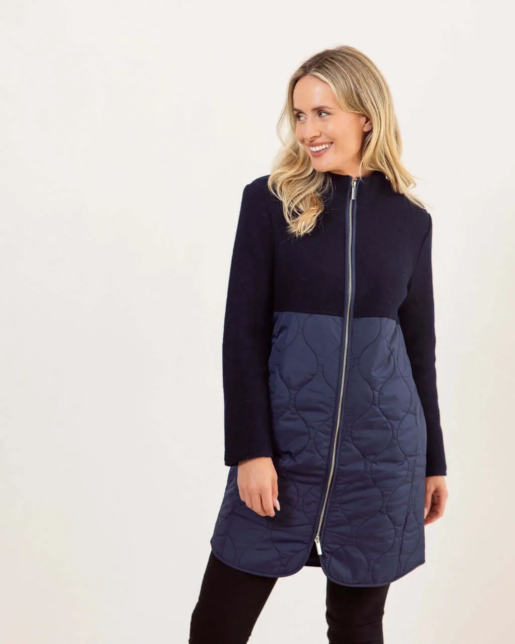 See Saw Boiled Wool Quilted Coat in Navy