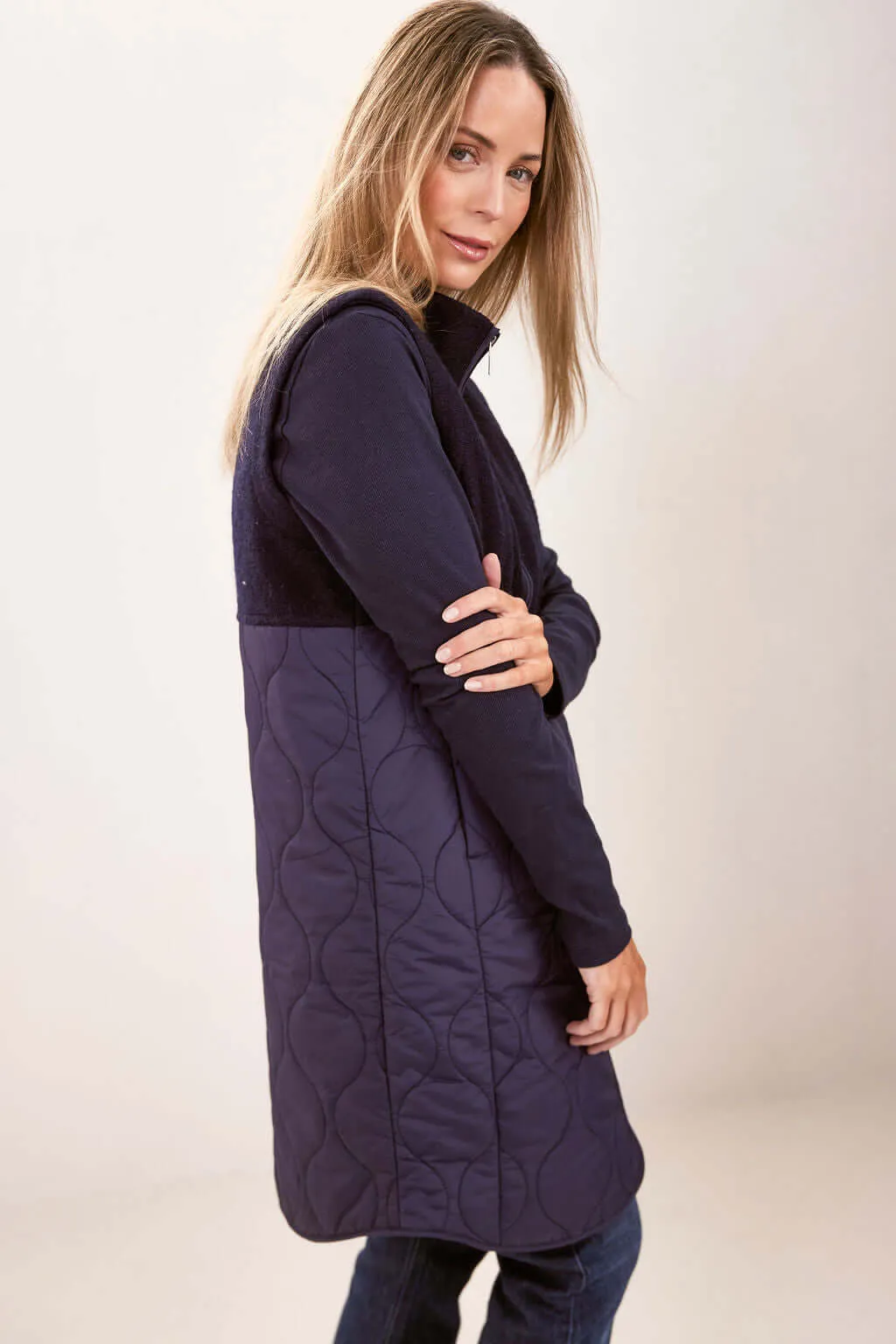 See Saw Boiled Wool Quilted Coat in Navy