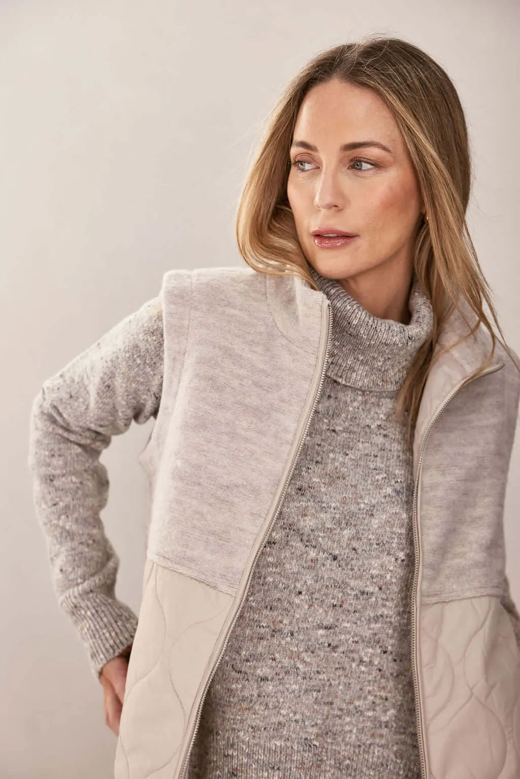 See Saw Boiled Wool Quilted Vest in Natural