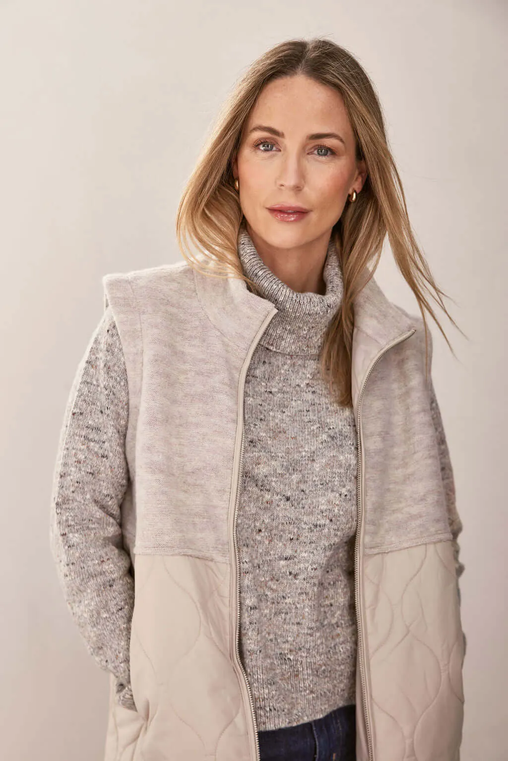 See Saw Boiled Wool Quilted Vest in Natural