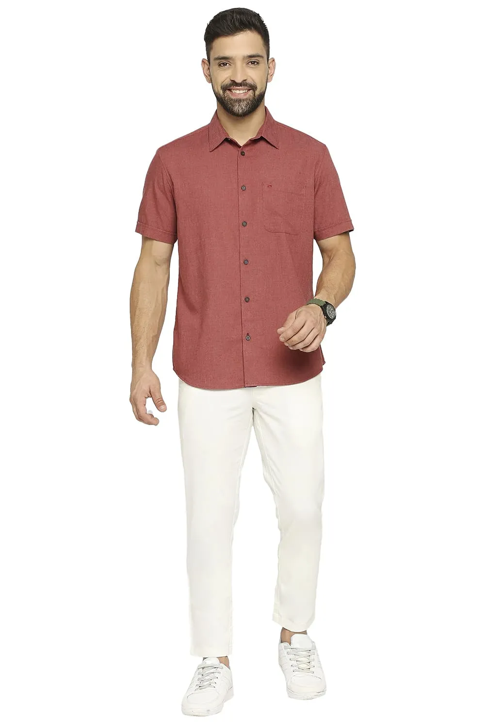 Slim Fit Polyester Cotton Lyocell Twill Halfsleeves Shirt