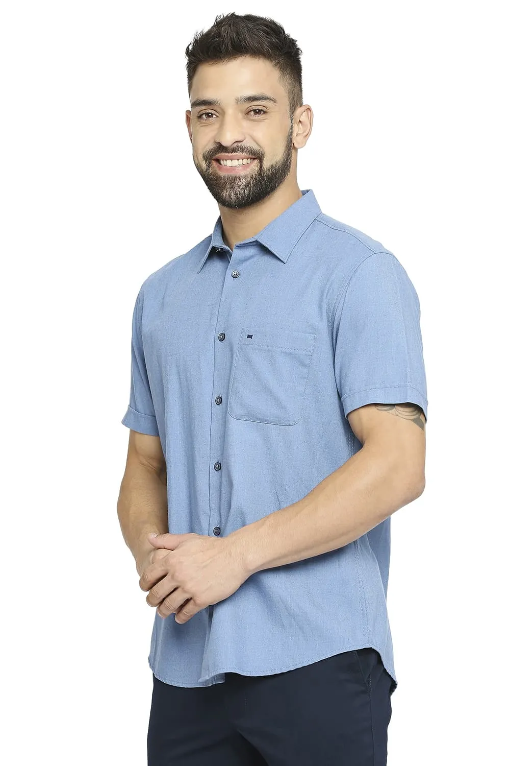 Slim Fit Polyester Cotton Lyocell Twill Halfsleeves Shirt