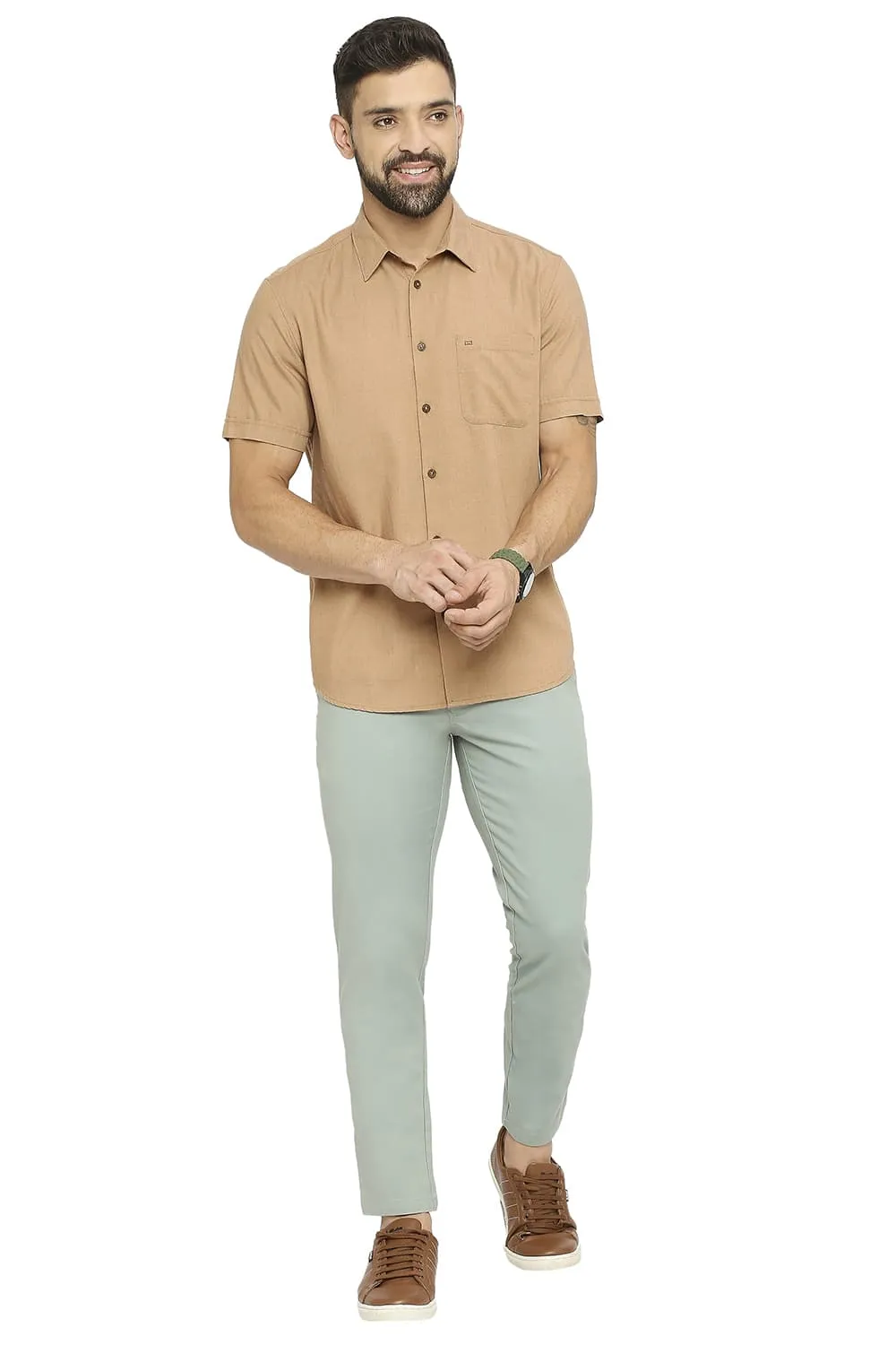 Slim Fit Polyester Cotton Lyocell Twill Halfsleeves Shirt
