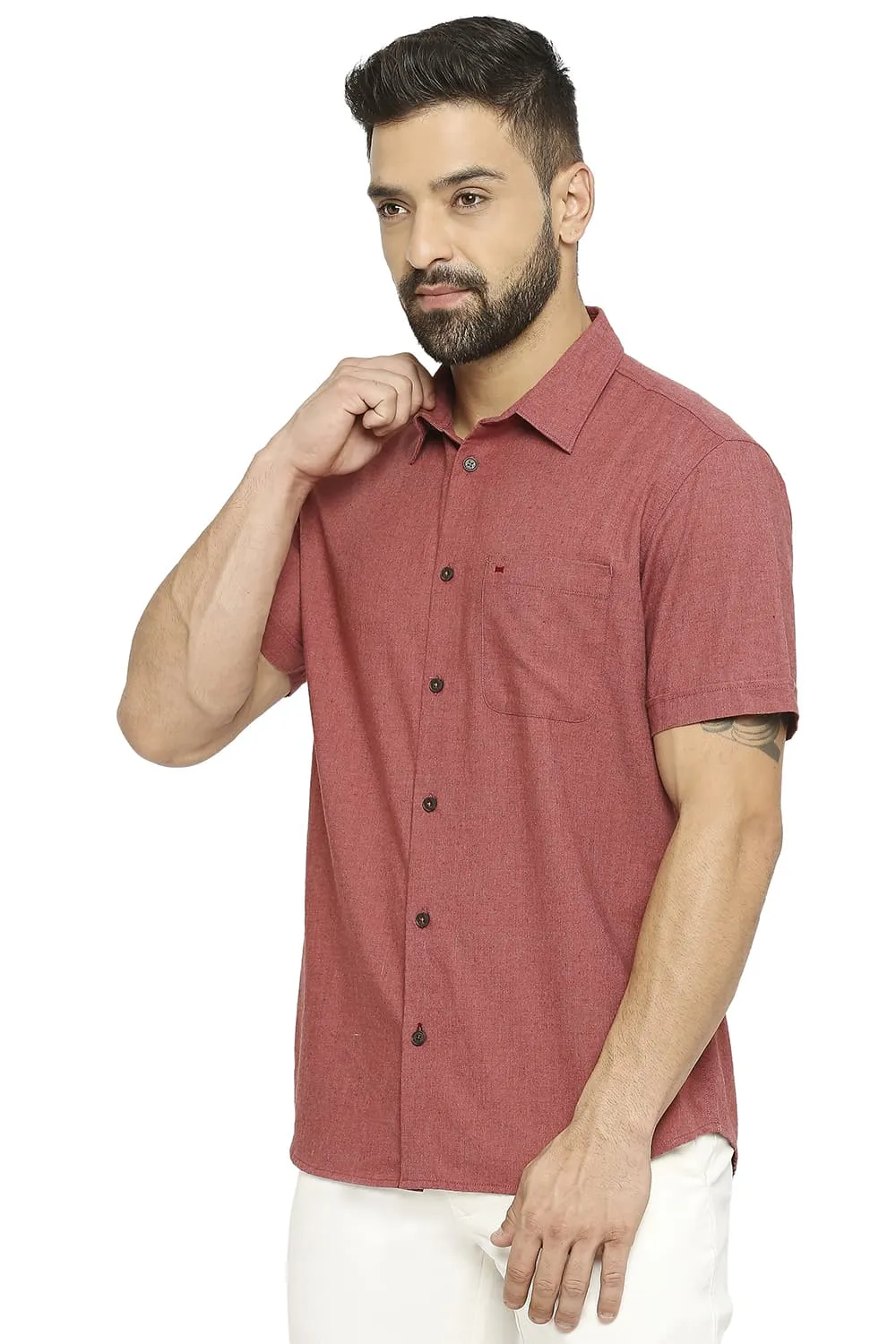 Slim Fit Polyester Cotton Lyocell Twill Halfsleeves Shirt