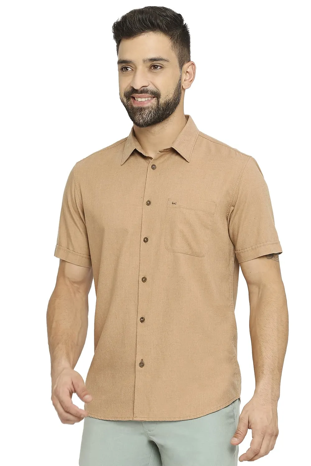 Slim Fit Polyester Cotton Lyocell Twill Halfsleeves Shirt