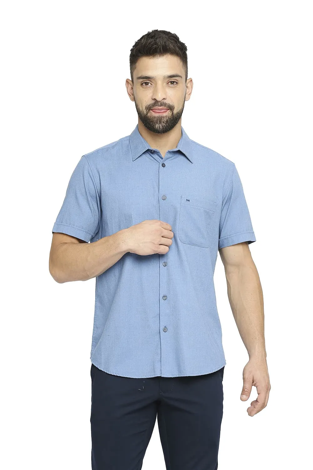 Slim Fit Polyester Cotton Lyocell Twill Halfsleeves Shirt