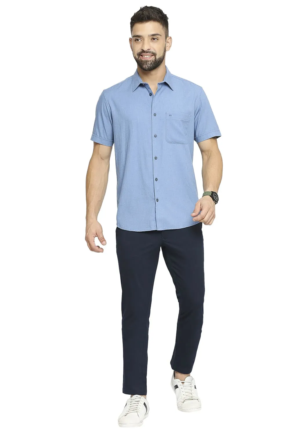 Slim Fit Polyester Cotton Lyocell Twill Halfsleeves Shirt
