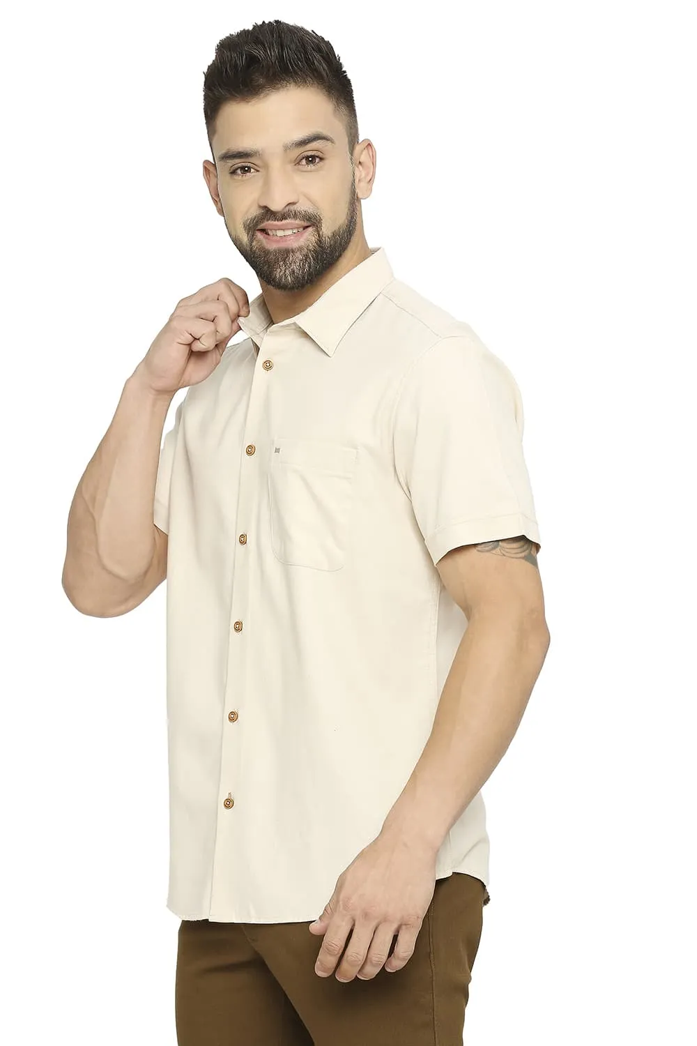 Slim Fit Polyester Cotton Lyocell Twill Halfsleeves Shirt
