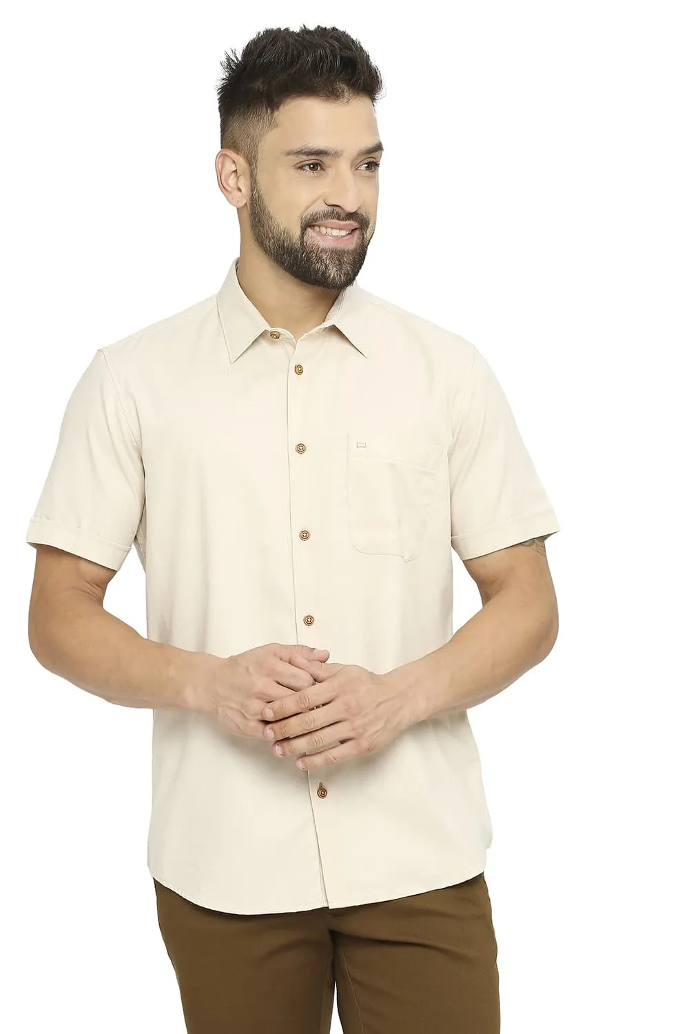 Slim Fit Polyester Cotton Lyocell Twill Halfsleeves Shirt