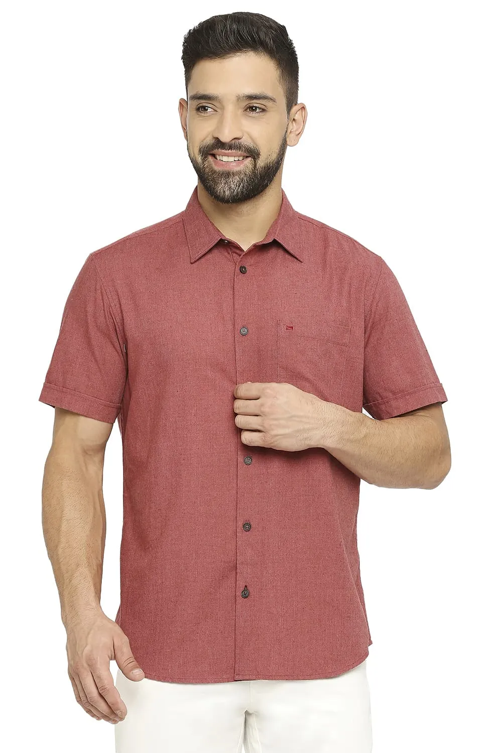 Slim Fit Polyester Cotton Lyocell Twill Halfsleeves Shirt