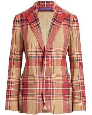 Tan and Coral Rustic Kory Madras Jacket