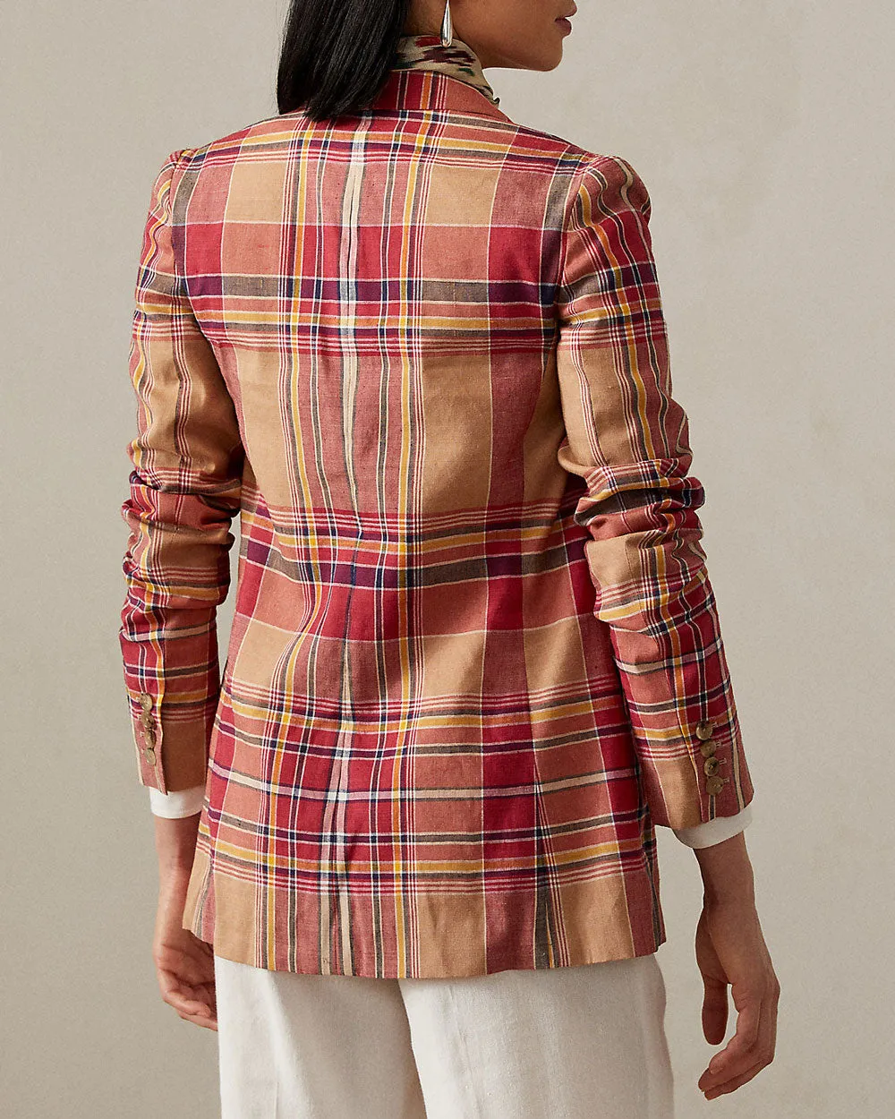 Tan and Coral Rustic Kory Madras Jacket
