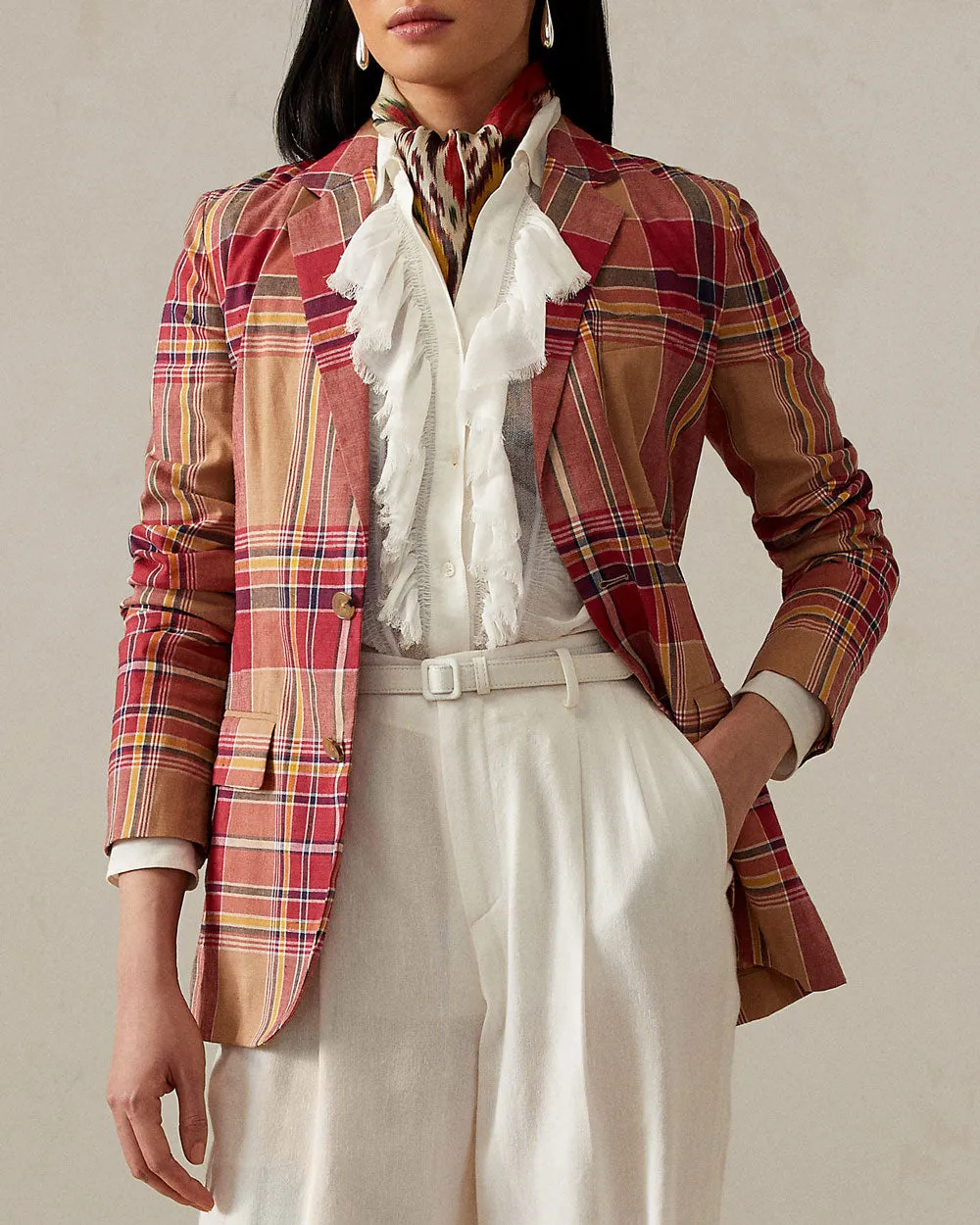 Tan and Coral Rustic Kory Madras Jacket