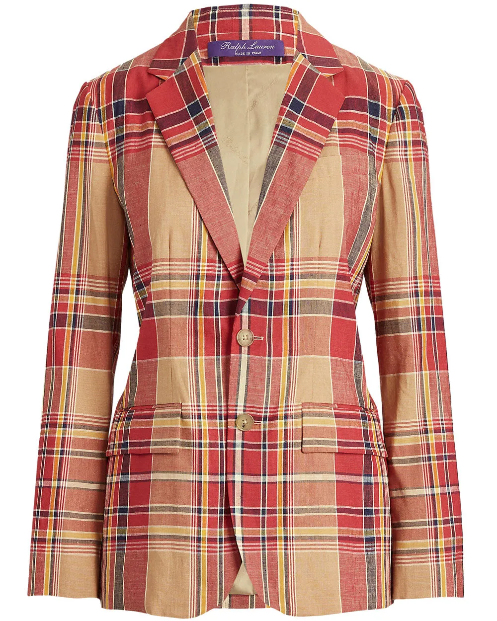 Tan and Coral Rustic Kory Madras Jacket