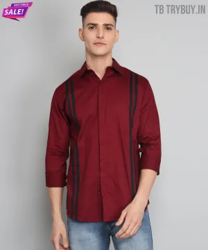 TryBuy Premium Maroon Colored Black Striped Cotton Casual Shirt for Men
