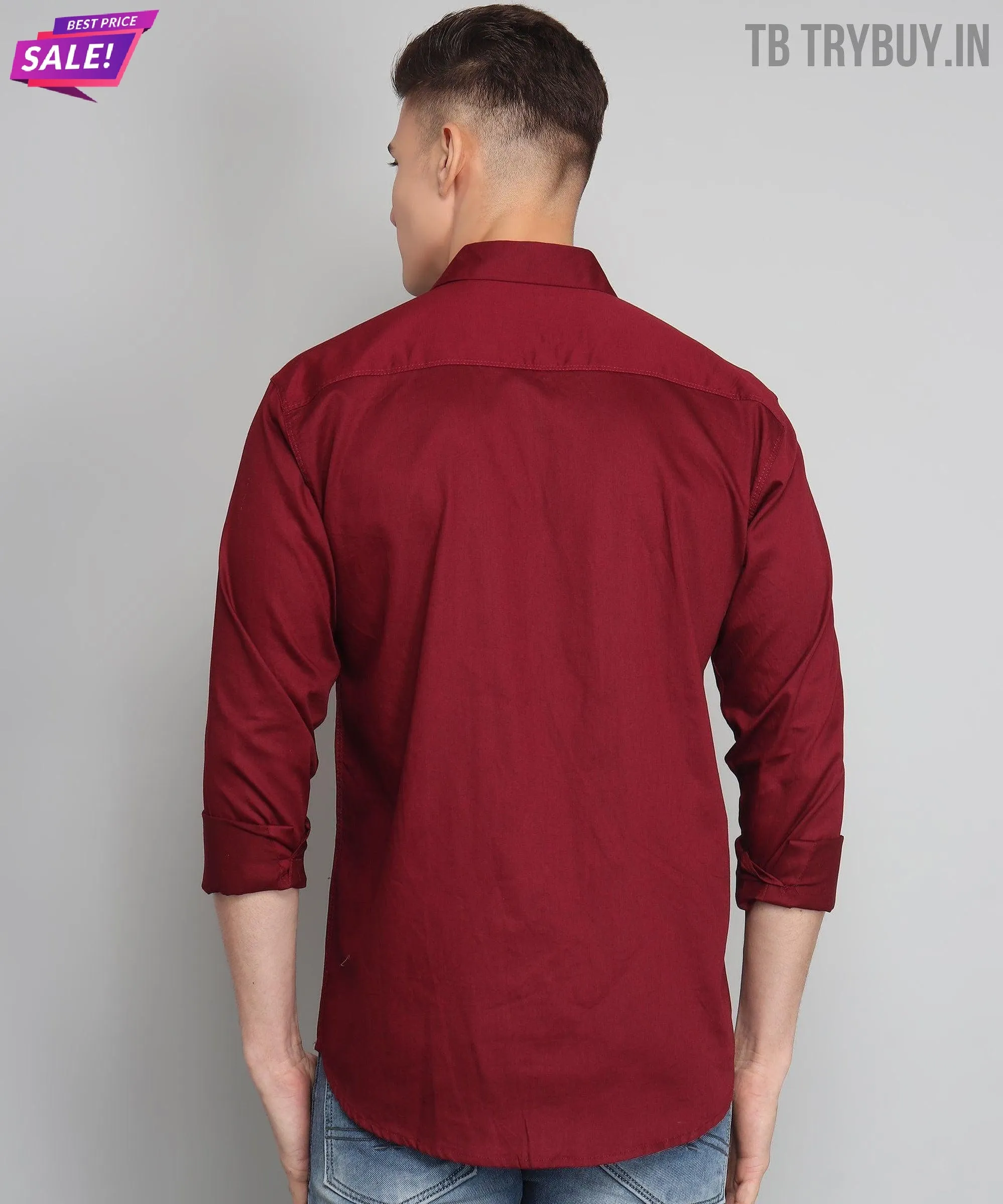 TryBuy Premium Maroon Colored Black Striped Cotton Casual Shirt for Men