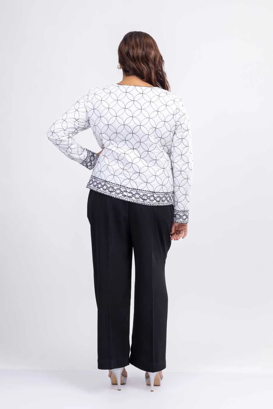 White Vintage Embroidered Full Sleeve Jacket