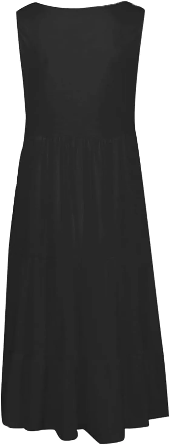 Women's 2024 Summer Sleeveless Dress Casual Ruffle Swing Dress A line wrap Mini Dresses