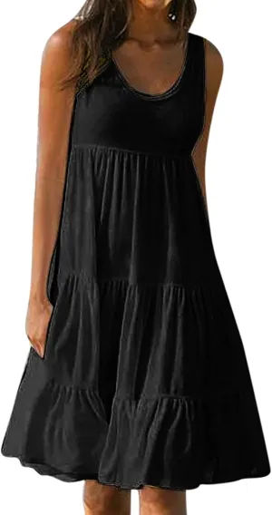 Women's 2024 Summer Sleeveless Dress Casual Ruffle Swing Dress A line wrap Mini Dresses