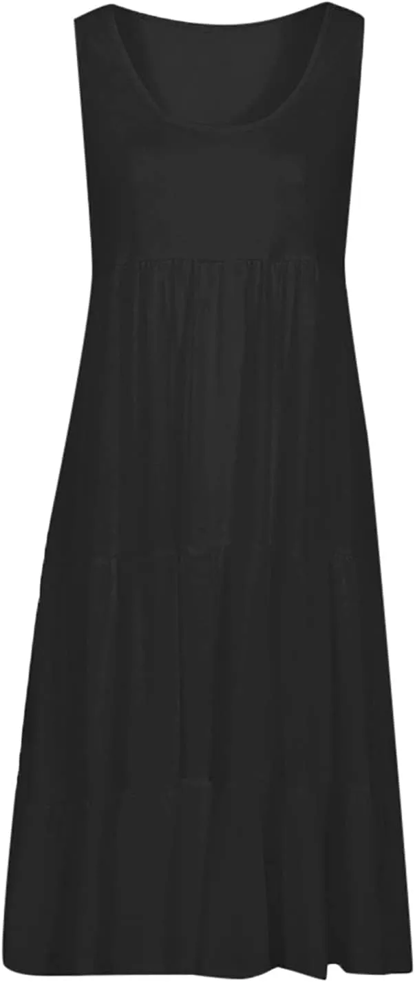 Women's 2024 Summer Sleeveless Dress Casual Ruffle Swing Dress A line wrap Mini Dresses